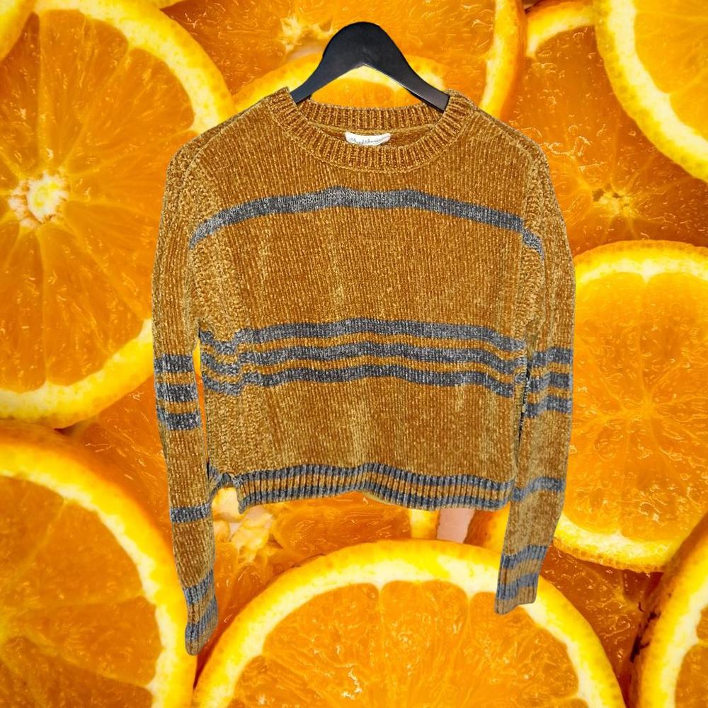 Cloud Chaser Yellow and Gray‎ Stripe Crew Neck Sweater Size Medium
